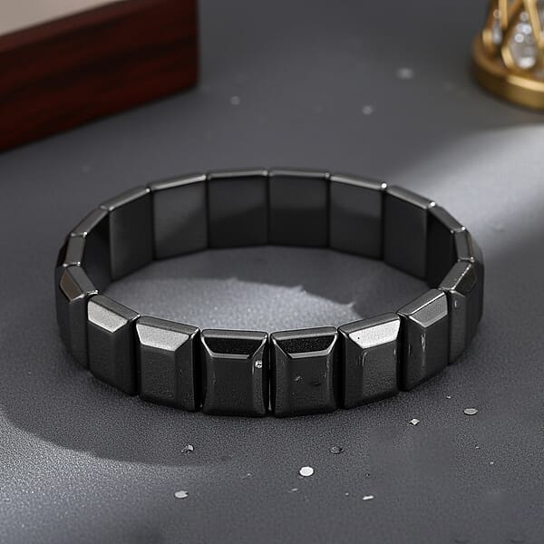 Black Hematite Block Stretch Men's Bracelet 360.00 Ctw (8-8.5 Inches)