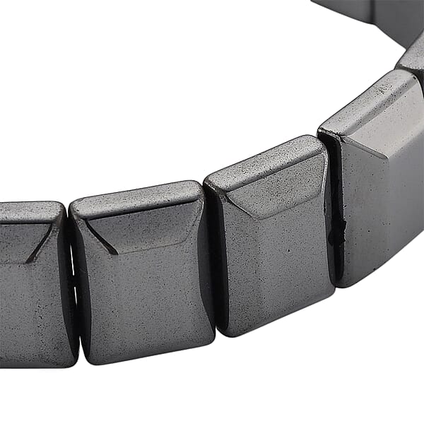 Black Hematite Block Stretch Men's Bracelet 360.00 Ctw (8-8.5 Inches)
