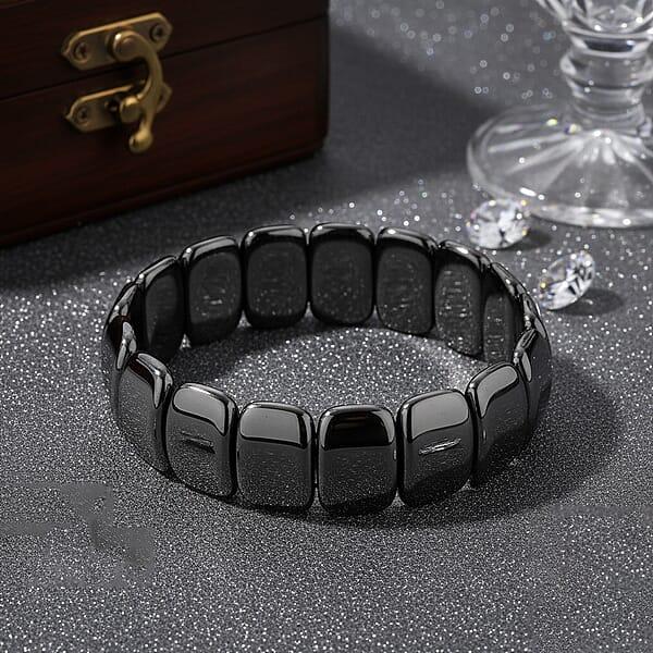 Black Hematite Block Stretch Men's Bracelet 360.00 Ctw (7.75-8.25 Inches)