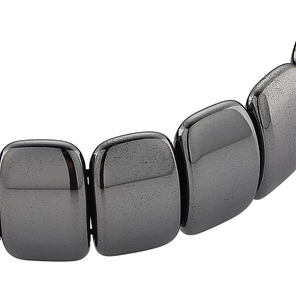Black Hematite Block Stretch Men's Bracelet 360.00 Ctw (7.75-8.25 Inches)