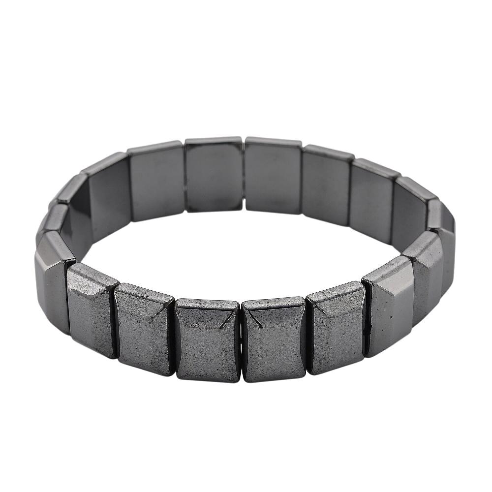Black Hematite Block Stretch Men's Bracelet 360.00 ctw (8-8.5 Inches)