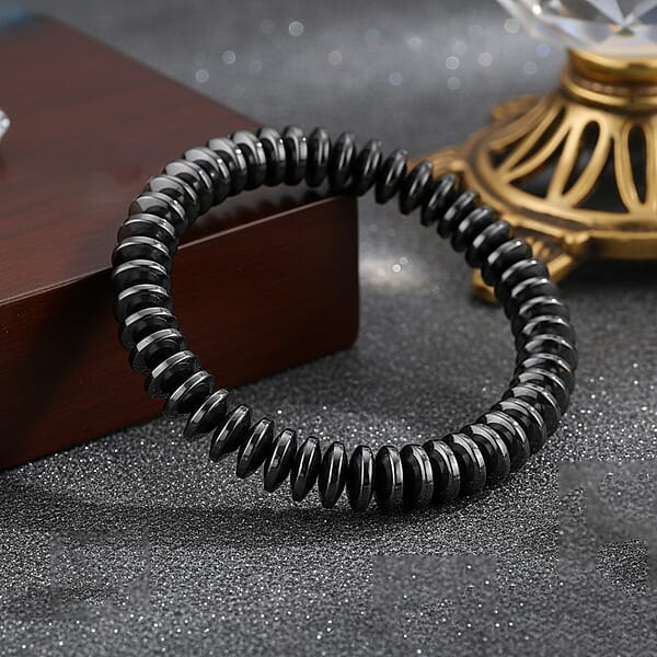 Black Hematite Roundel Beaded Stretch Bracelet 257.00 Ctw (6.75-7.25 Inches)