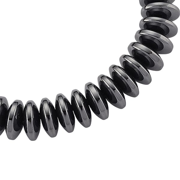 Black Hematite Roundel Beaded Stretch Bracelet 257.00 Ctw (6.75-7.25 Inches)