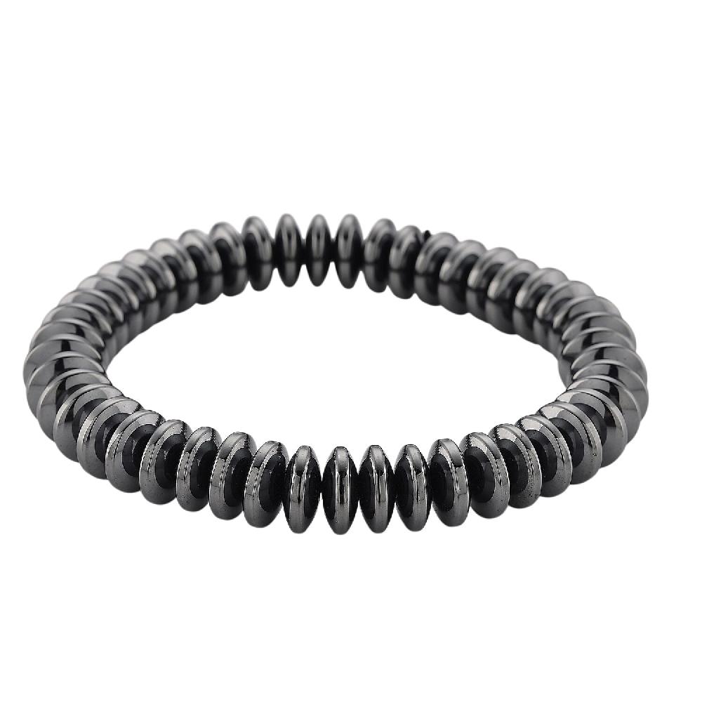 Black Hematite Roundel Beaded Stretch Bracelet 257.00 ctw (6.75-7.25 inches)