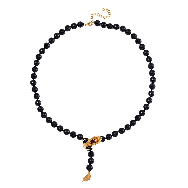 Black Jade (D) And Multi Gemstone 227.60 Ctw Dragon Necklace In 18K Vermeil Yellow Gold Over Sterling Silver 18-20 Inches