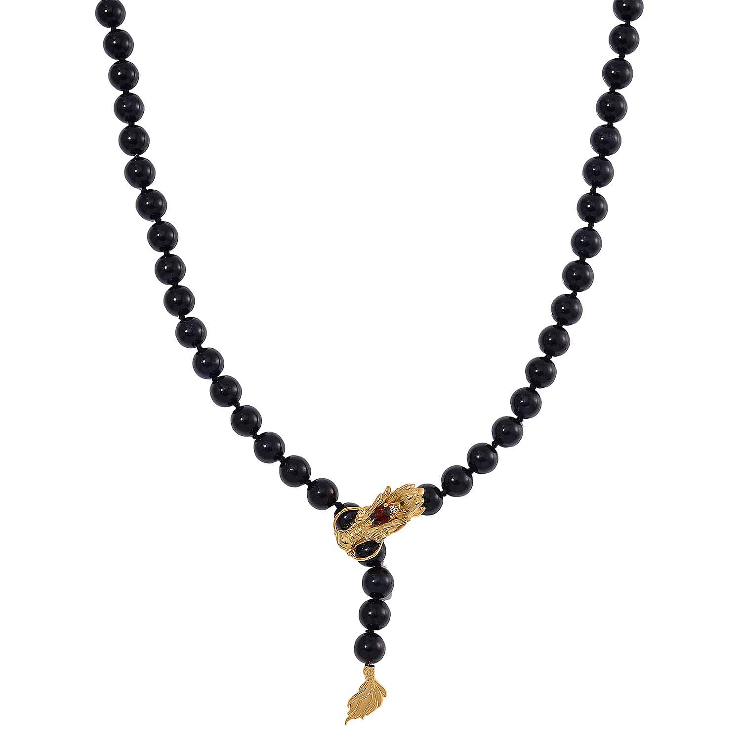 Black Jade (D) and Multi Gemstone 227.60 ctw Dragon Necklace in 18K Vermeil Yellow Gold Over Sterling Silver 18-20 Inches