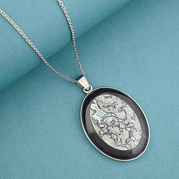 Black Jasper And Blackstone Pendant Necklace (20 Inches) In Stainless Steel 46.00 Ctw