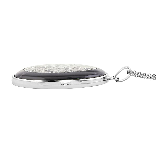 Black Jasper And Blackstone Pendant Necklace (20 Inches) In Stainless Steel 46.00 Ctw
