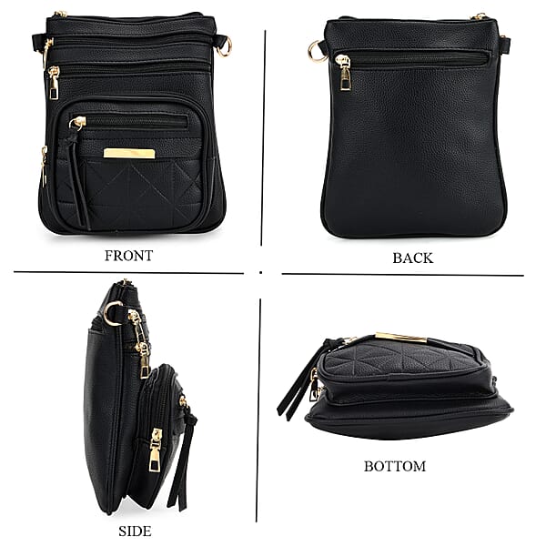 Black Multiple Pockets Faux Leather Crossbody Bag With Shoulder Strap