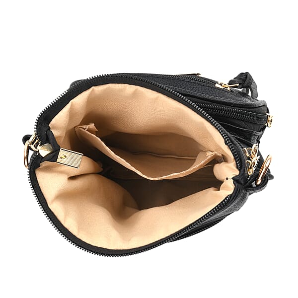 Black Multiple Pockets Faux Leather Crossbody Bag With Shoulder Strap
