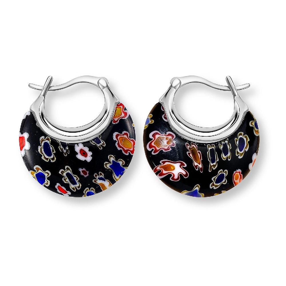 Black Murano Style Basket Earrings in Stainless Steel with Lifetime Guarantee