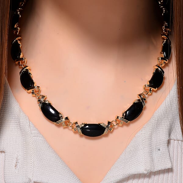 Black Obsidian 250.00 Ctw Molto Kiss Necklace In Goldtone 18-20 Inches