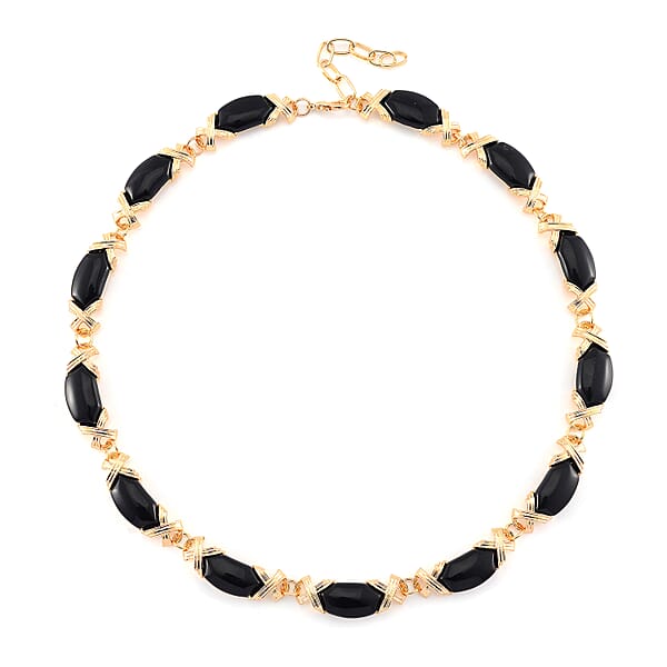 Black Obsidian 250.00 Ctw Molto Kiss Necklace In Goldtone 18-20 Inches