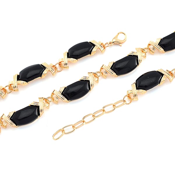 Black Obsidian 250.00 Ctw Molto Kiss Necklace In Goldtone 18-20 Inches