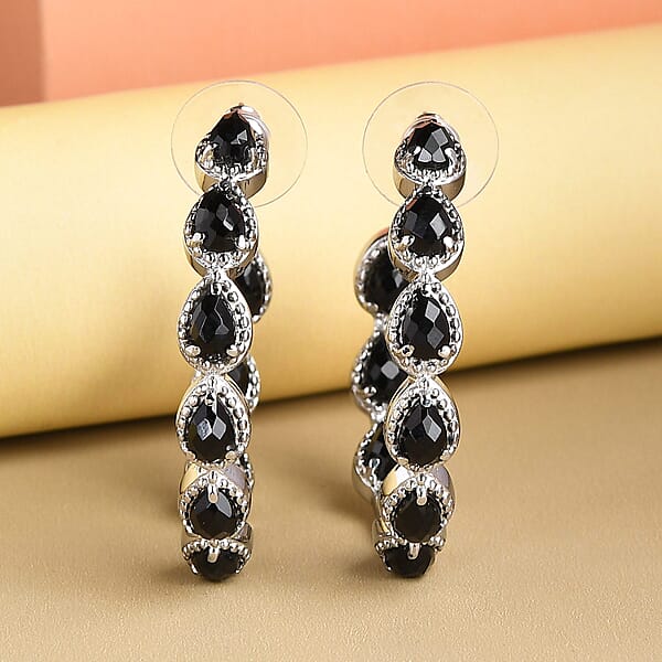 Black Onyx 7.65 Ctw Earrings In Stainless Steel Inside Out Hoops Black Jewelry For Women