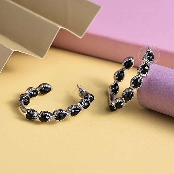 Black Onyx 7.65 Ctw Earrings In Stainless Steel Inside Out Hoops Black Jewelry For Women