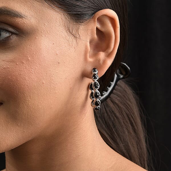Black Onyx 7.65 Ctw Earrings In Stainless Steel Inside Out Hoops Black Jewelry For Women