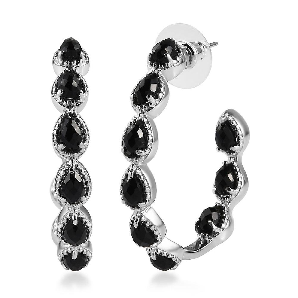 Black Onyx 7.65 ctw Earrings in Stainless Steel Inside Out Hoops Black Jewelry For Women