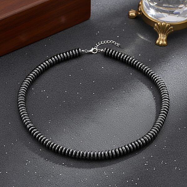 Black Plated Hematite Roundel Beaded Necklace In Silvertone 689.00 Ctw (21.25-23.25 Inches)