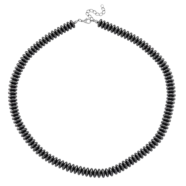 Black Plated Hematite Roundel Beaded Necklace In Silvertone 689.00 Ctw (21.25-23.25 Inches)