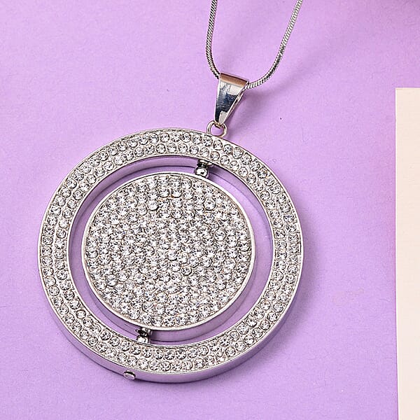 Black Resin And Austrian Crystal Necklace In Silvertone 29-31 Inches