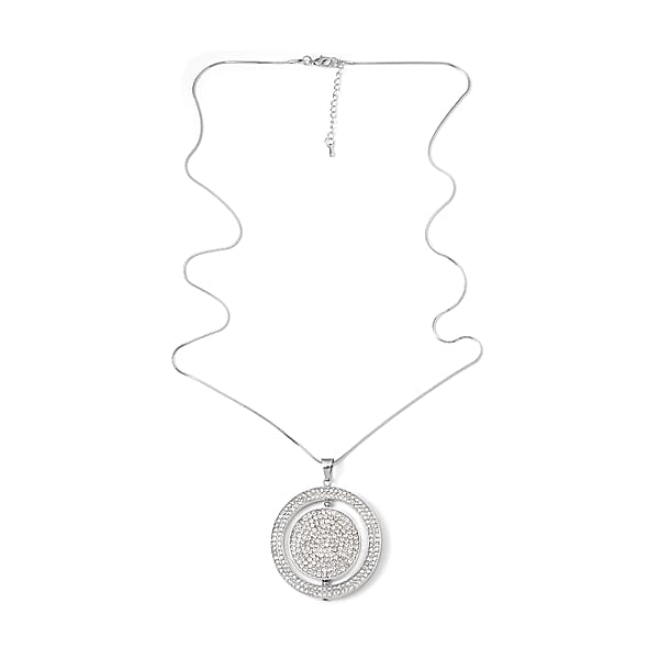 Black Resin And Austrian Crystal Necklace In Silvertone 29-31 Inches