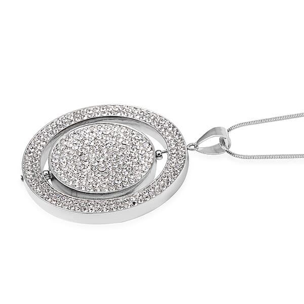 Black Resin And Austrian Crystal Necklace In Silvertone 29-31 Inches