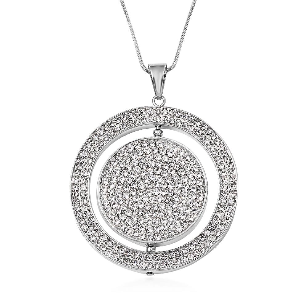Black Resin and Austrian Crystal Necklace in Silvertone 29-31 Inches