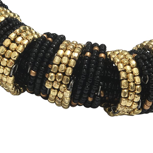 Black Seed Beaded Multi Strand Necklace (22 Inches) In Goldtone