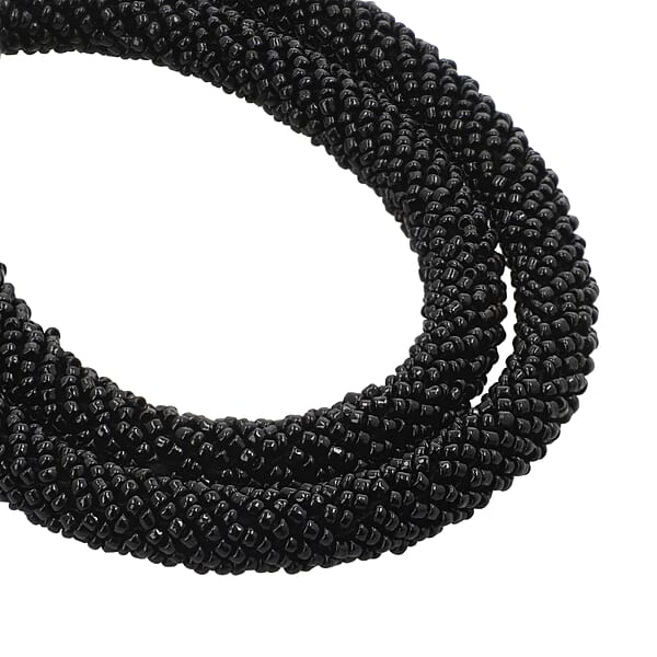 Black Seed Beaded Necklace 20 Inches In Silvertone