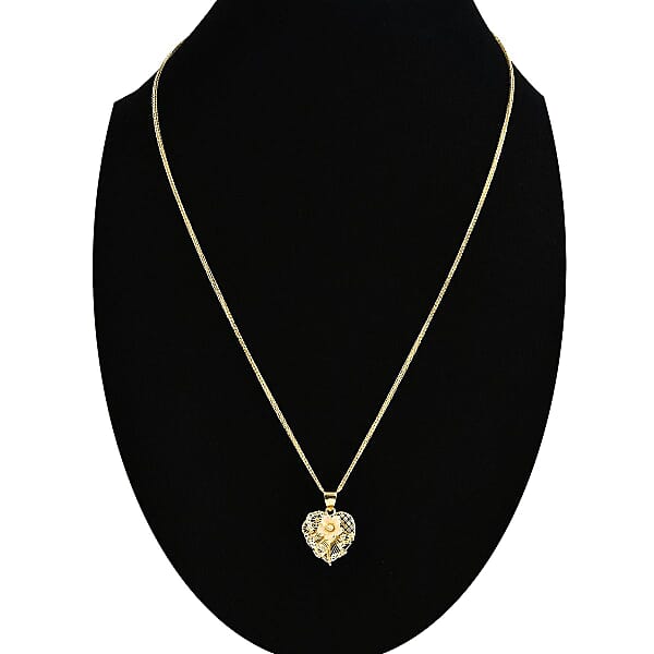 Blossom Heart Pendant Necklace In 10K Yellow Gold 20 Inches 3 Grams