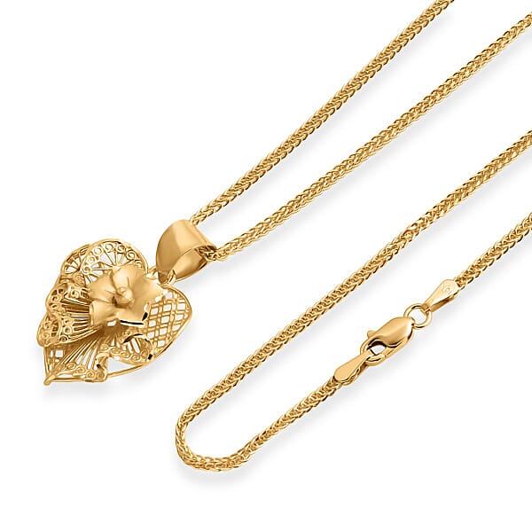 Blossom Heart Pendant Necklace In 10K Yellow Gold 20 Inches 3 Grams