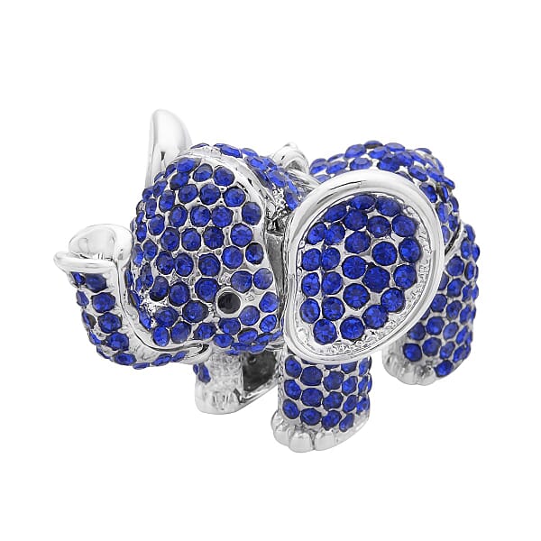 Blue And Black Austrian Crystal Elephant Pendant Necklace 24 Inches In Silvertone