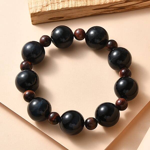 Blue And Red Tigers Eye 230.00 Ctw Beaded Stretch Bracelet