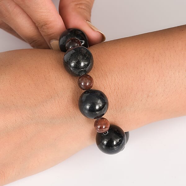 Blue And Red Tigers Eye 230.00 Ctw Beaded Stretch Bracelet