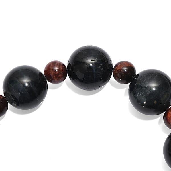 Blue And Red Tigers Eye 230.00 Ctw Beaded Stretch Bracelet