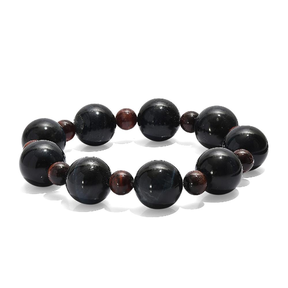 Blue and Red Tigers Eye 230.00 ctw Beaded Stretch Bracelet