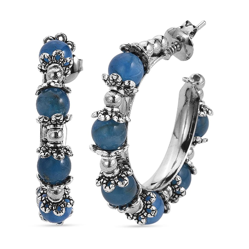 Blue Apatite Hoop Earrings in Silvertone 25.00 ctw