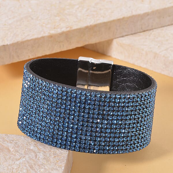 Blue Austrian Crystal Bracelet In Silvertone (7.50 In)