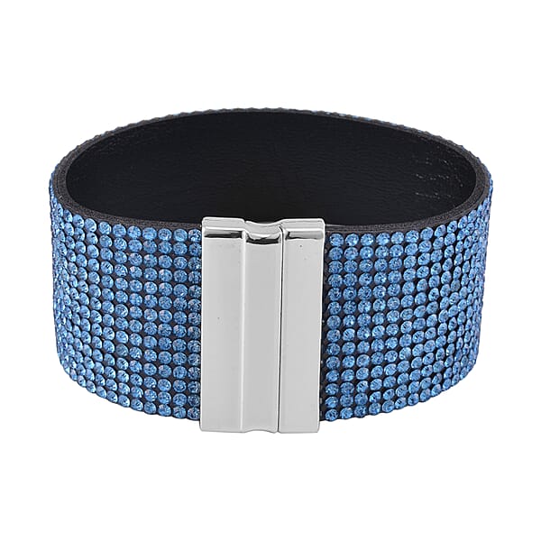 Blue Austrian Crystal Bracelet In Silvertone (7.50 In)