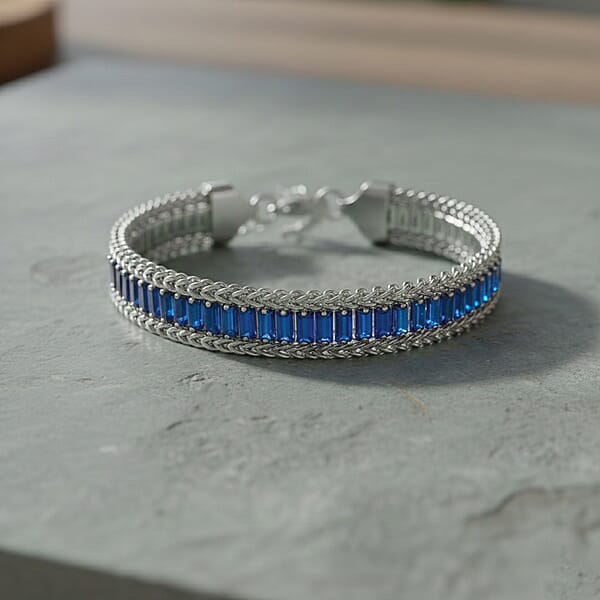 Blue Austrian Crystal Bracelet In Stainless Steel (7.5-9.0In)