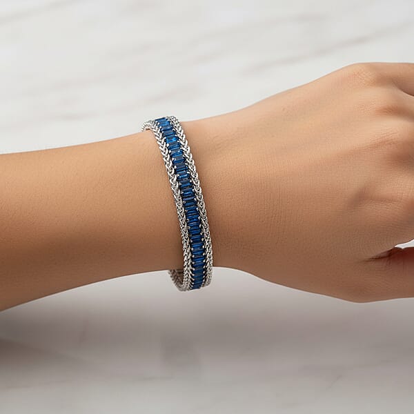 Blue Austrian Crystal Bracelet In Stainless Steel (7.5-9.0In)