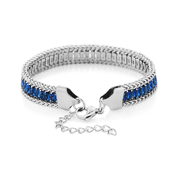 Blue Austrian Crystal Bracelet In Stainless Steel (7.5-9.0In)
