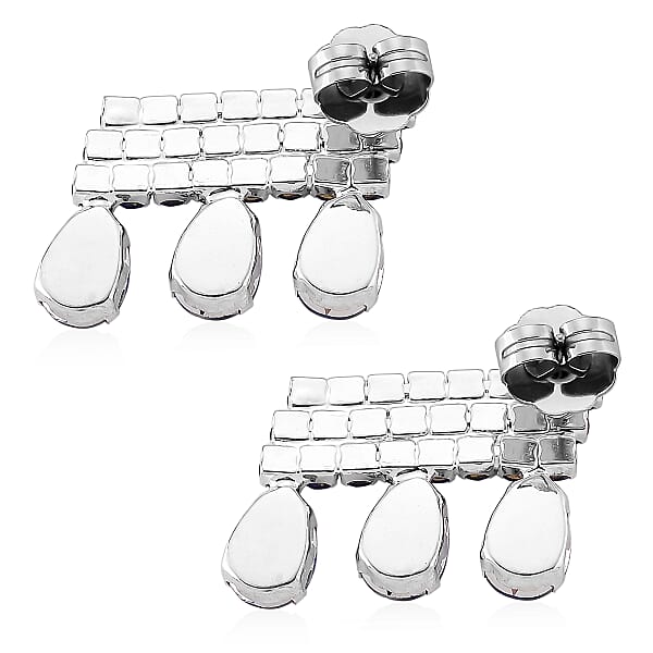 Blue Austrian Crystal Dripping Earrings In Silvertone
