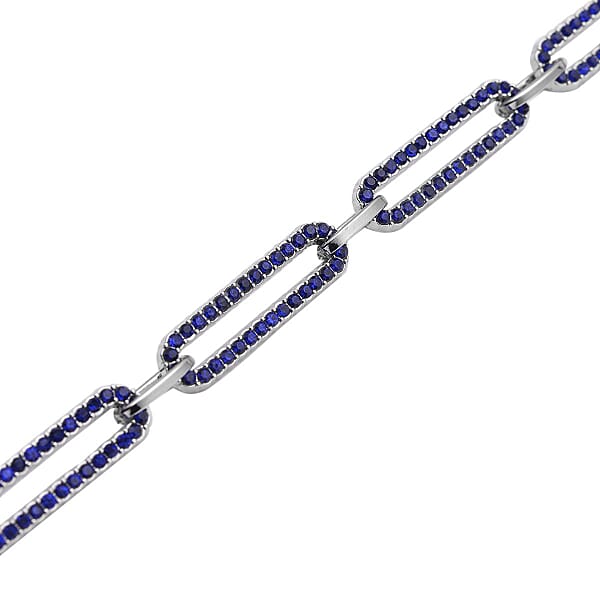 Blue Austrian Crystal Paper Clip Chain Bracelet In Silvertone (7.50-9.50 Inches)