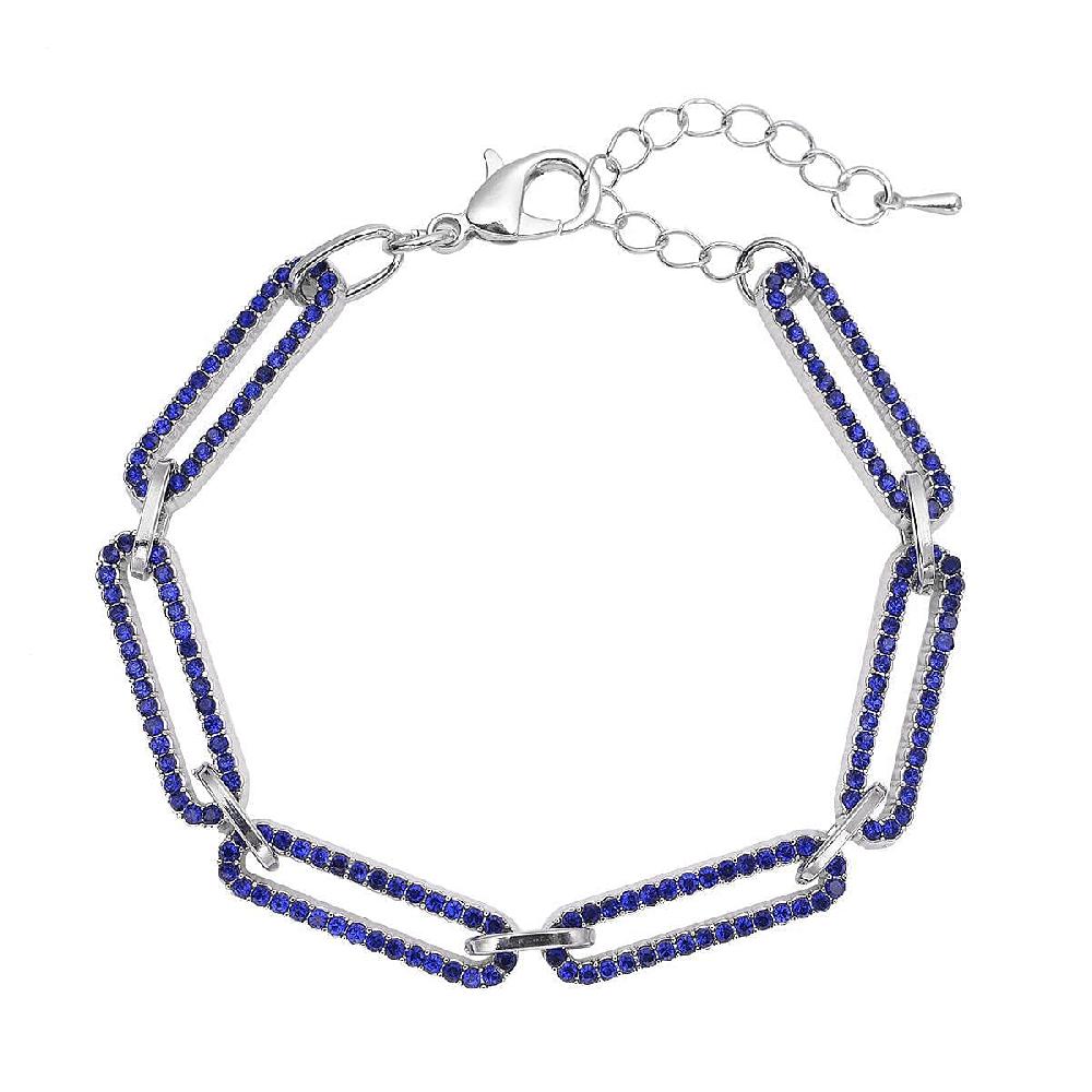 Blue Austrian Crystal Paper Clip Chain Bracelet In Silvertone (7.50-9.50 Inches)