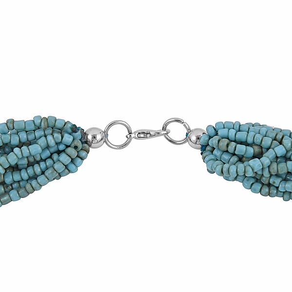 Blue Ceramic Multi Strand Beaded Double Wrist Necklace 22 Inches