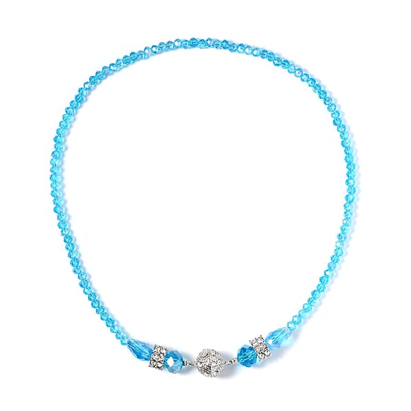 Blue Color Glass And Austrian Crystal 2pcs Multi Wear Necklace And Earrings In Silvertone 16 & 18 Inches