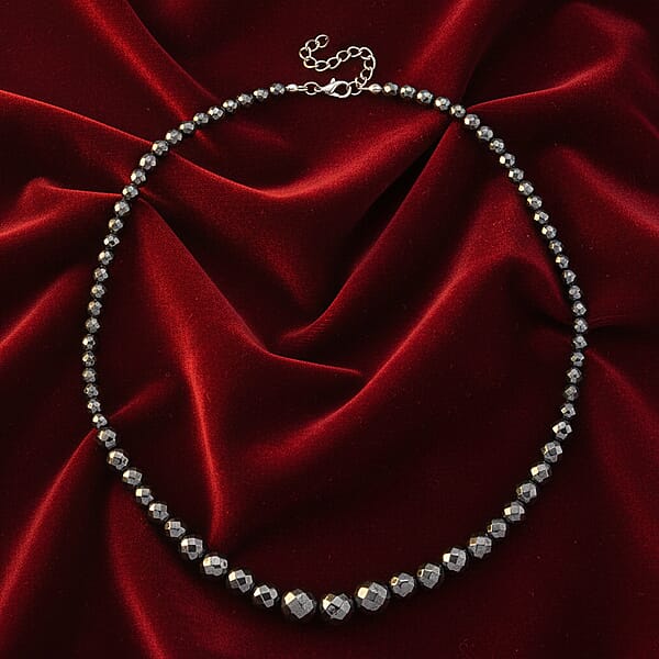 Blue Color Hematite Beaded Necklace In Silvertone 560.00 Ctw (20.5-22.5 Inches)