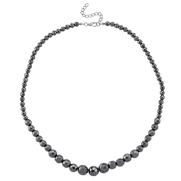 Blue Color Hematite Beaded Necklace In Silvertone 560.00 Ctw (20.5-22.5 Inches)